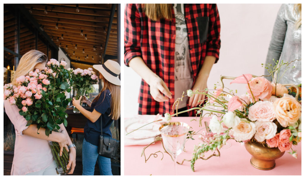 Girlfriends learning to arrange flowers