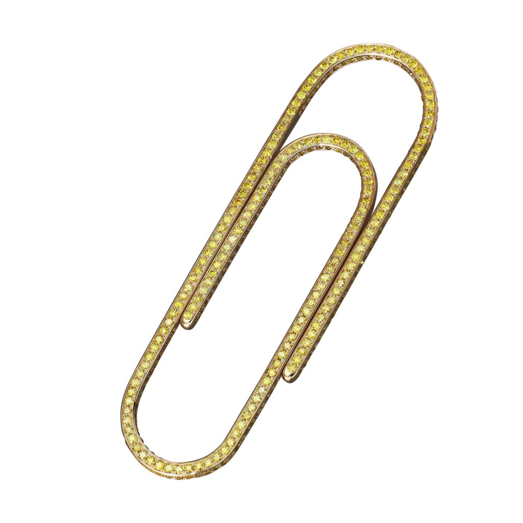 Virgil Abloh luxury diamond jewelry in the shape of a paper clip