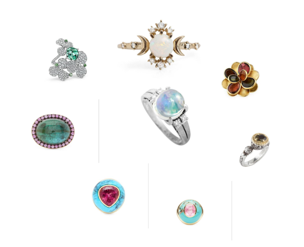 The best luxury gifts of the October birthstones tourmaline and opal: cocktail rings