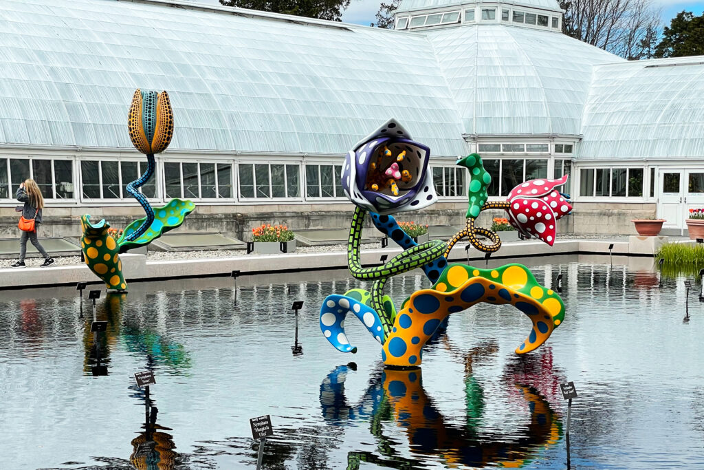 best photos and favorite works of art from a visit to the new 2021 Yayoi Kusama sculpture exhibit at New York Botanical Garden