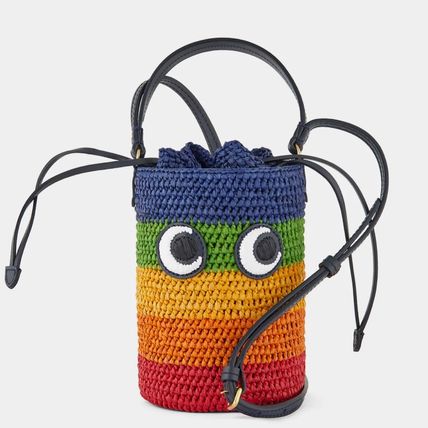 designer raffia straw bucket bag