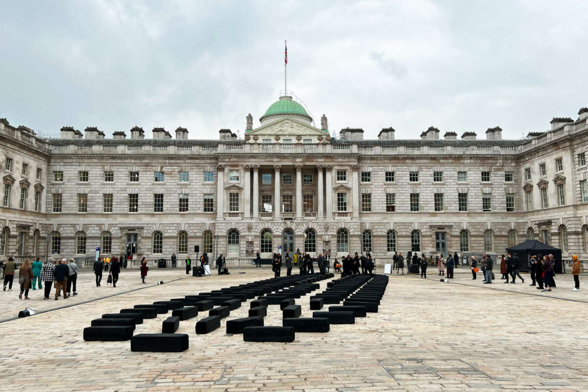 Art installation about slavery in Somerset House courtyard, London, October 2022. Photo Credit: Dandelion Chandelier.