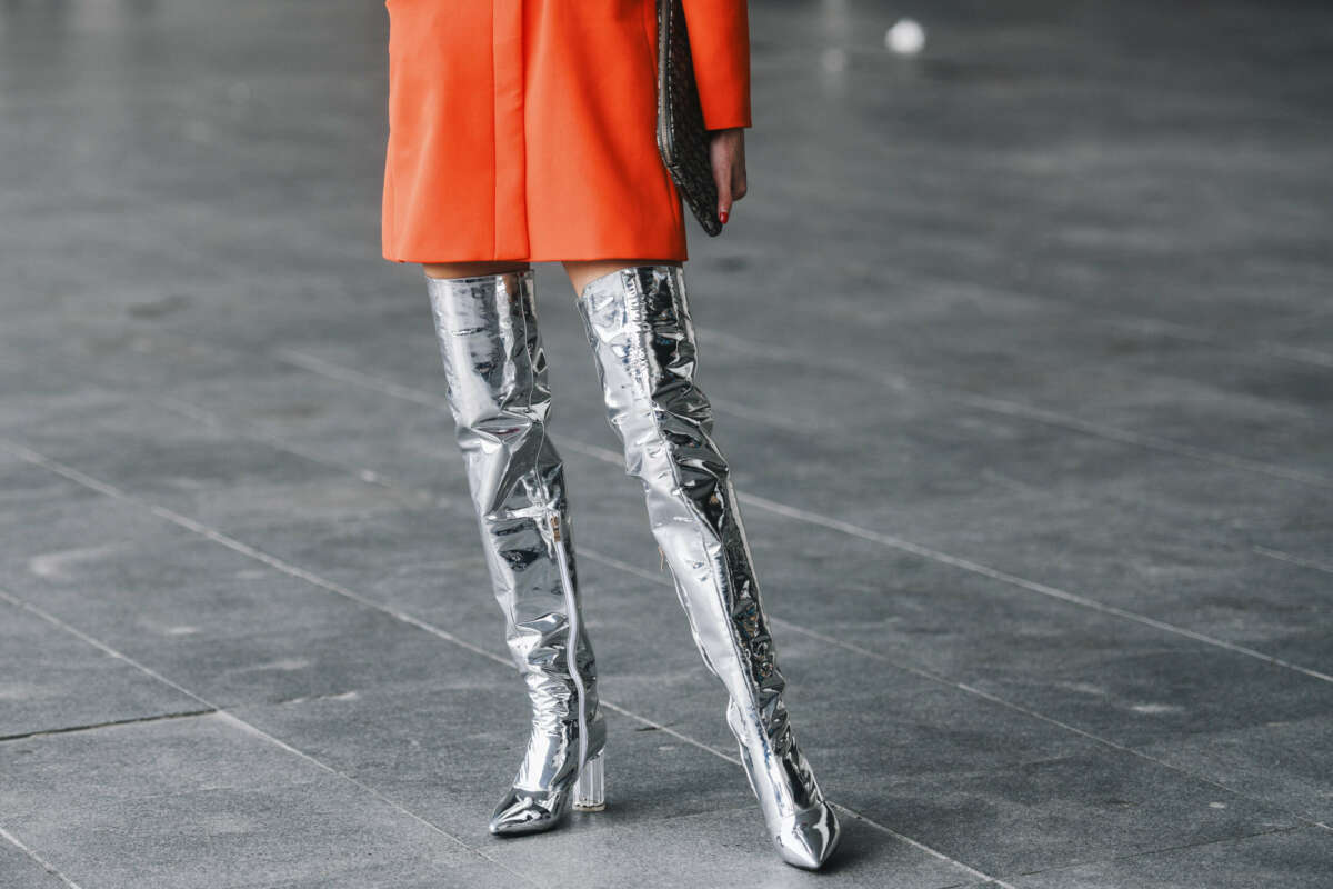 Balenciaga 80mm Knife Glitter Thigh High Boots in Metallic  Lyst
