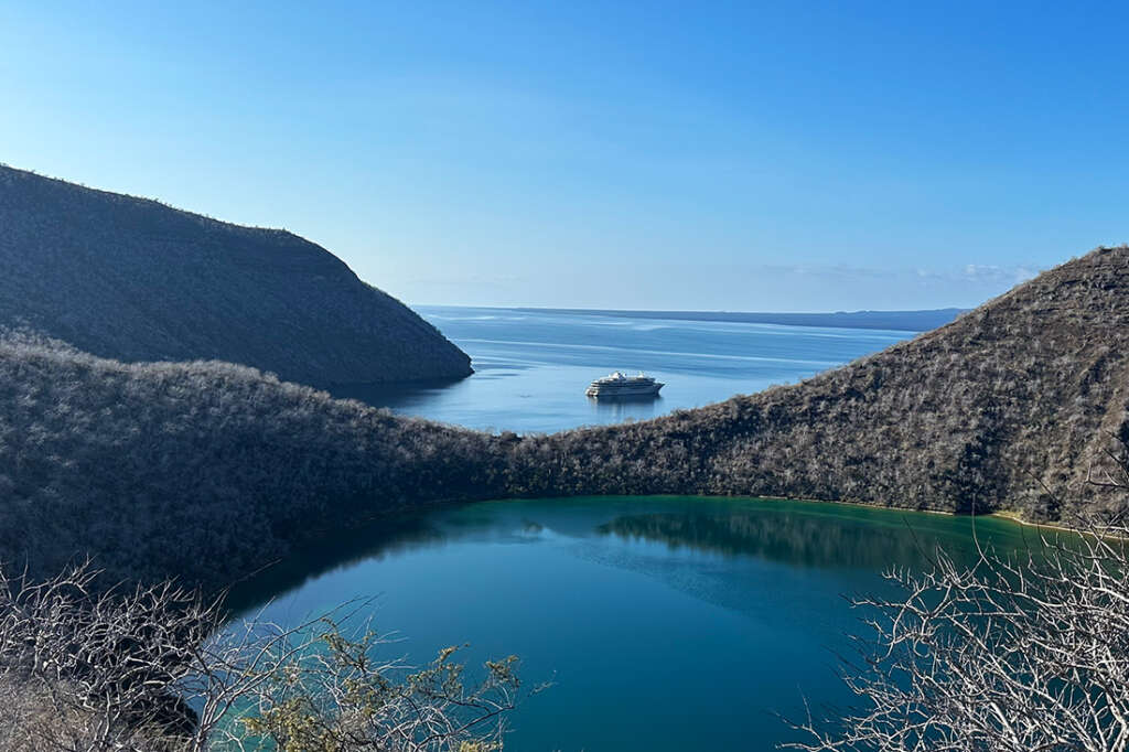 photos from hike at Tagus Cove and Darwin Lake in Galapagos, including graffiti