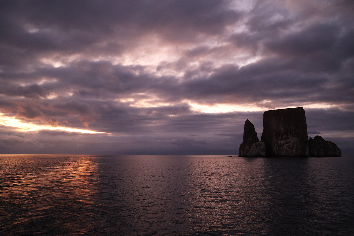 Our best photos of Kicker Rock in the Galapagos Islands at sunset, along with wildlife, as seen from luxury expedition cruise ship. Photo Copyright Dandelion Chandelier.