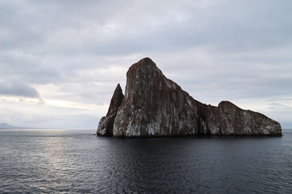 photos of Kicker Rock in the Galapagos Islands at sunset. 