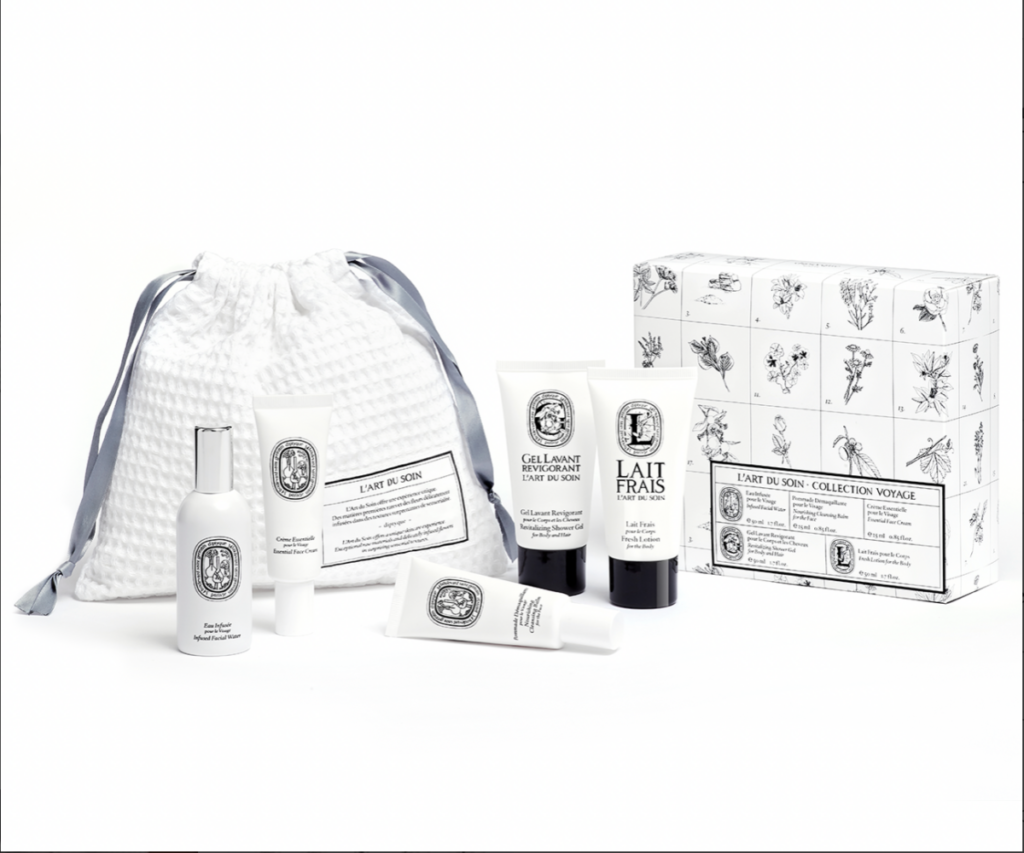 Compact luxury toiletry kits for travel.