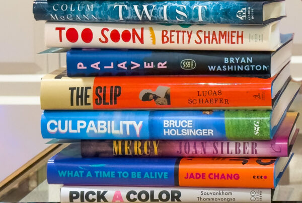 Stack of 2025 literary fiction books for the DC120, including Twist, Too Soon, Palaver, The Slip, Culpability, Mercy, What a Time to Be Alive, and Pick a Color.