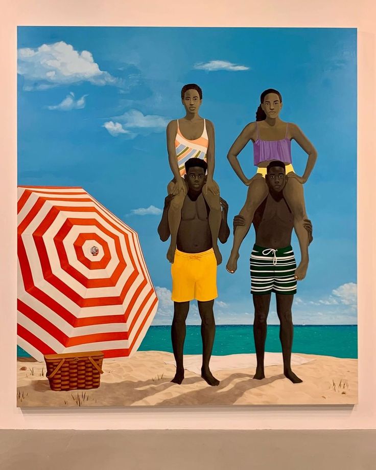 Amy Sherald Precious Jewels by the Sea 2019 contemporary summer beach painting of stillness and dignity.