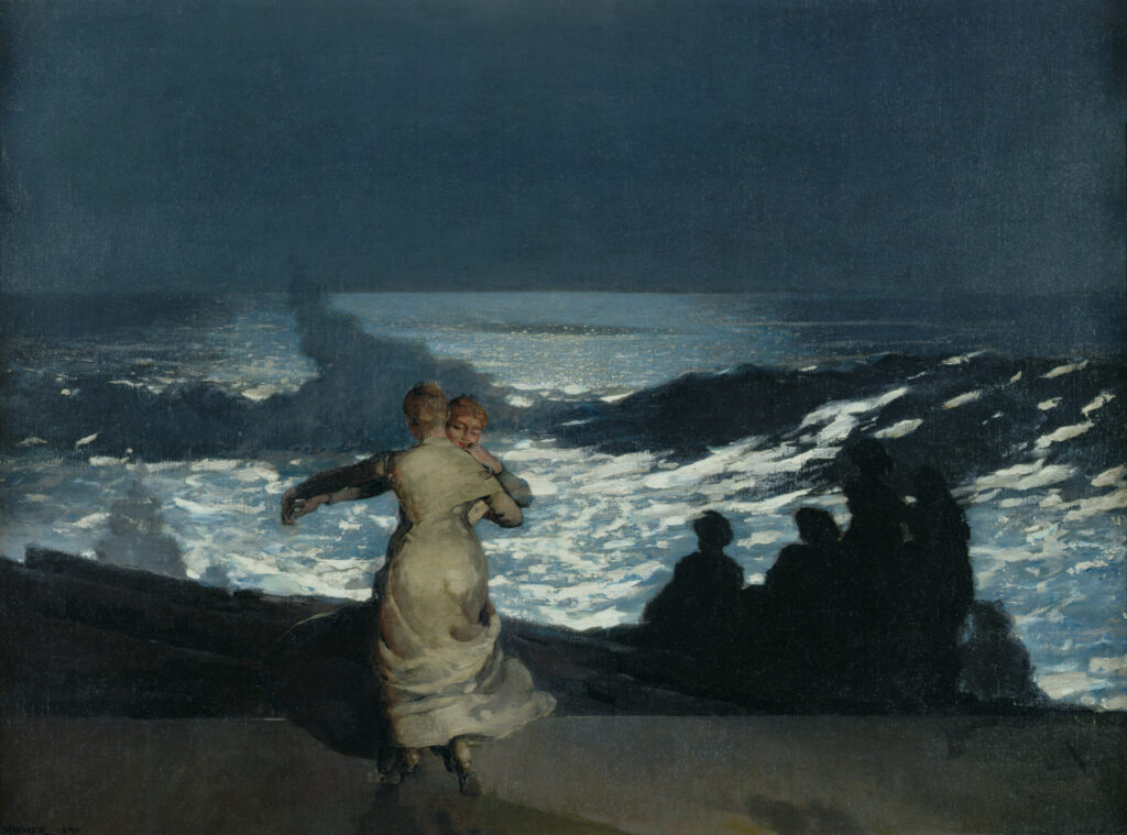 Winslow Homer Summer Night 1890 moonlit coastal painting capturing summer after dark.