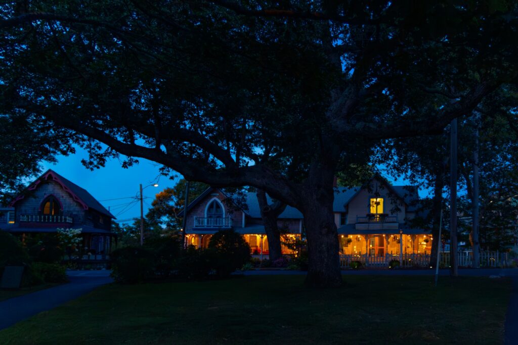 Oak Bluffs cottages at blue hour on Martha’s Vineyard.