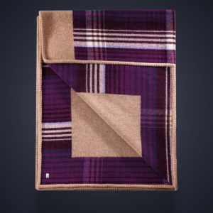 Asprey Double Face Lambswool Throw with reversible woven design and fringe.