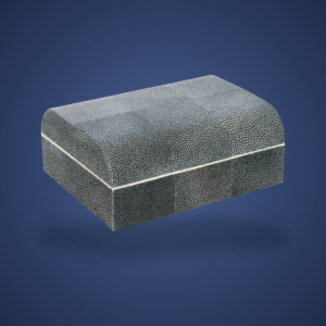 Extroverso blue galuchat leather decorative box with white interior.