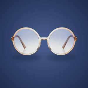 Miu Miu round blue sunglasses with logo detail.