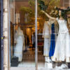 White corseted fashion mannequin in a downtown New York shop window, photographed by Pamela Thomas-Graham for a guide to chic Halloween costumes.