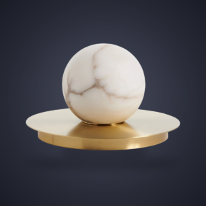 Matlight Milano Mini Alabaster Moon table lamp handcrafted from alabaster with a satin brass base.